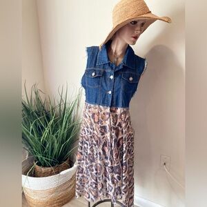 Origami by Vivien Denim and Lace Animal Print Dress